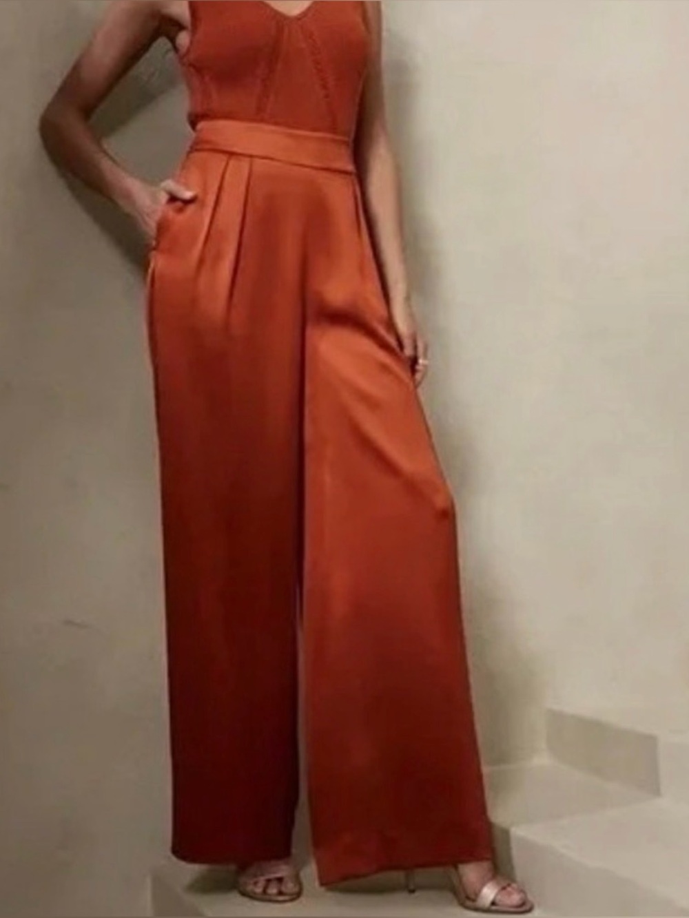 NWT Banana Republic Wide Leg Satin Pants Rust Orange Sz 6 Fall Autumn **Flaw**